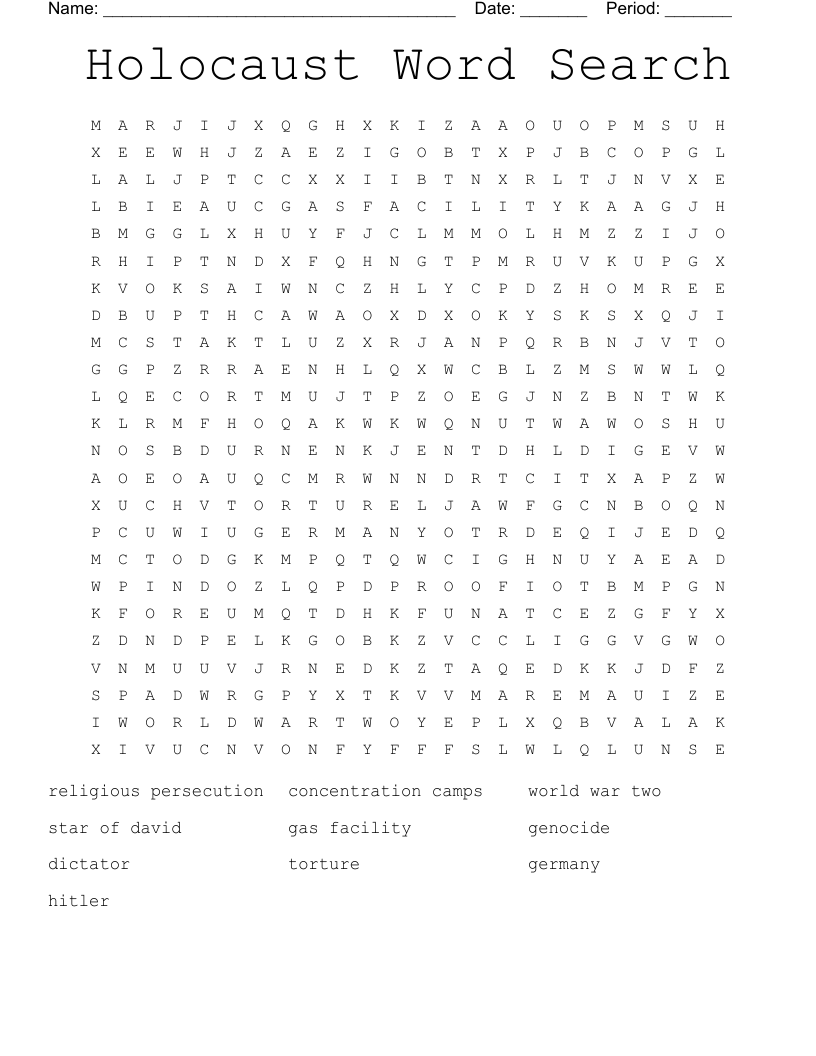 Holocaust Word Search