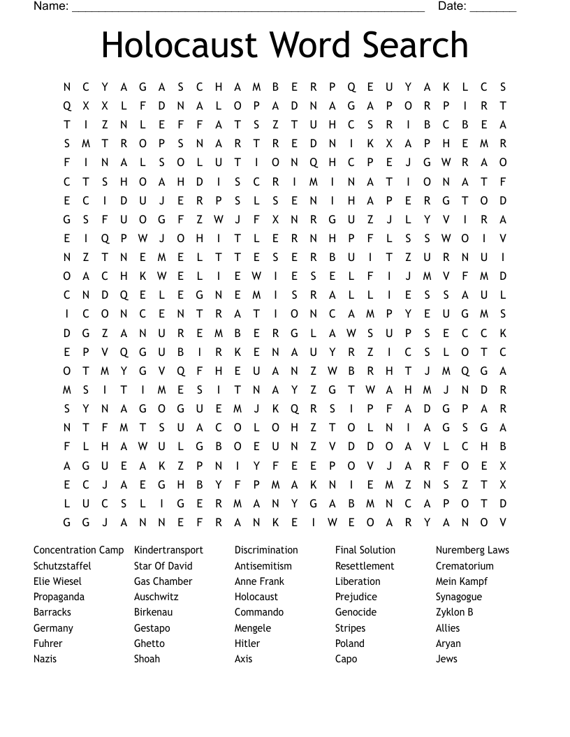 Holocaust Word Search