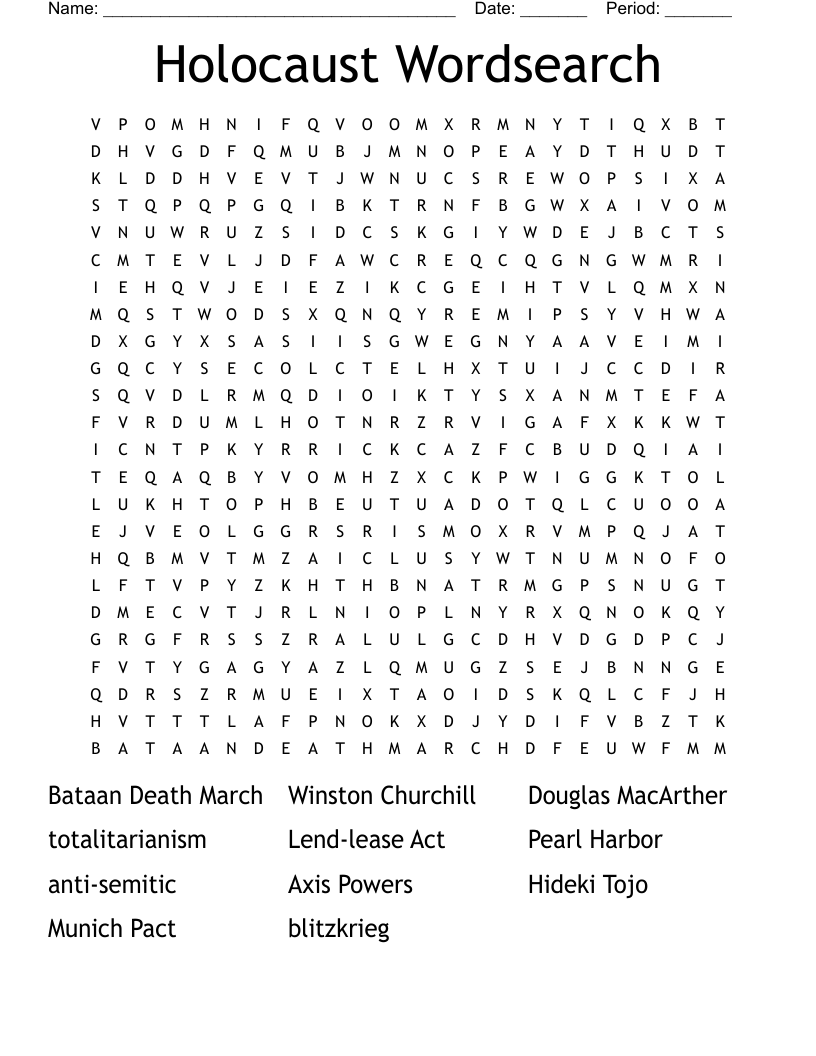 Holocaust Wordsearch