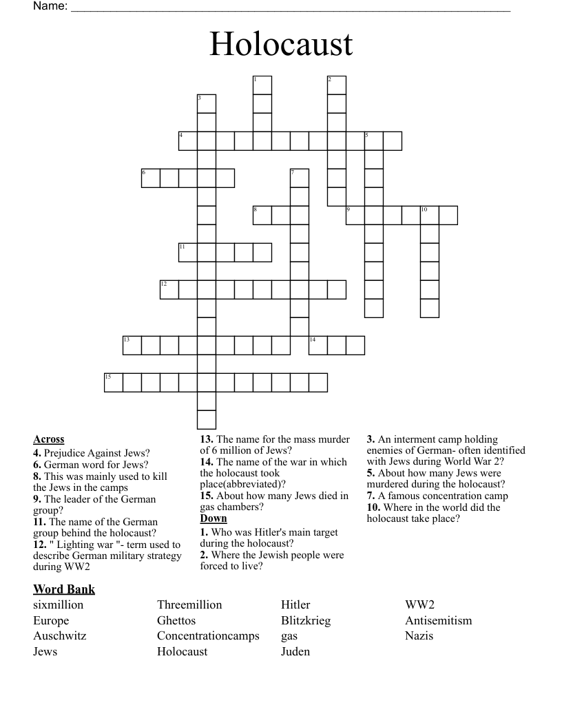 Holocaust  Crossword