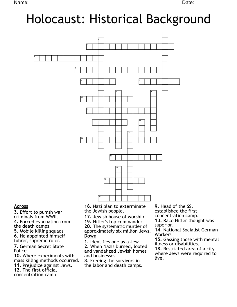 Holocaust:  Historical Background Crossword