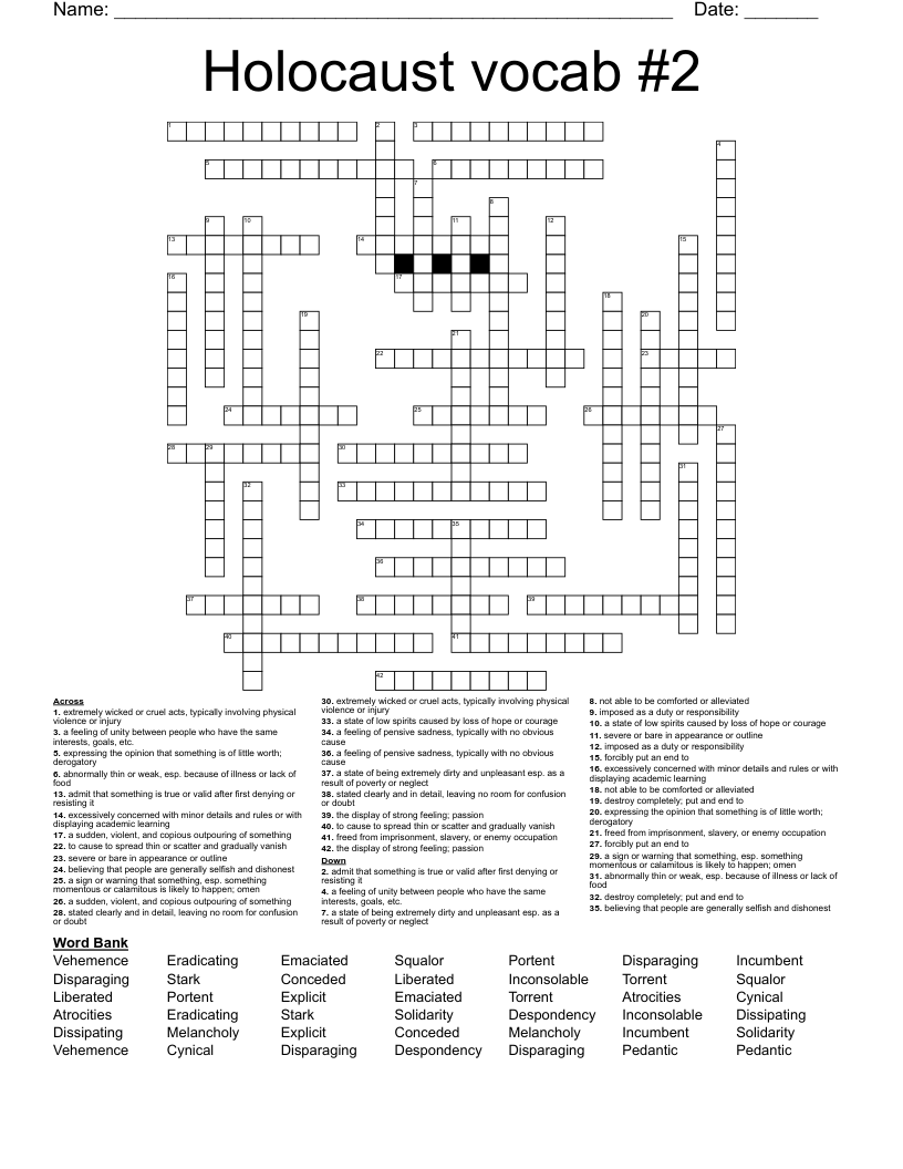 Holocaust vocab #2 Crossword