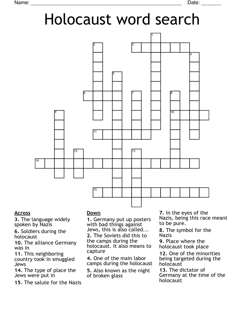 Holocaust word search Crossword