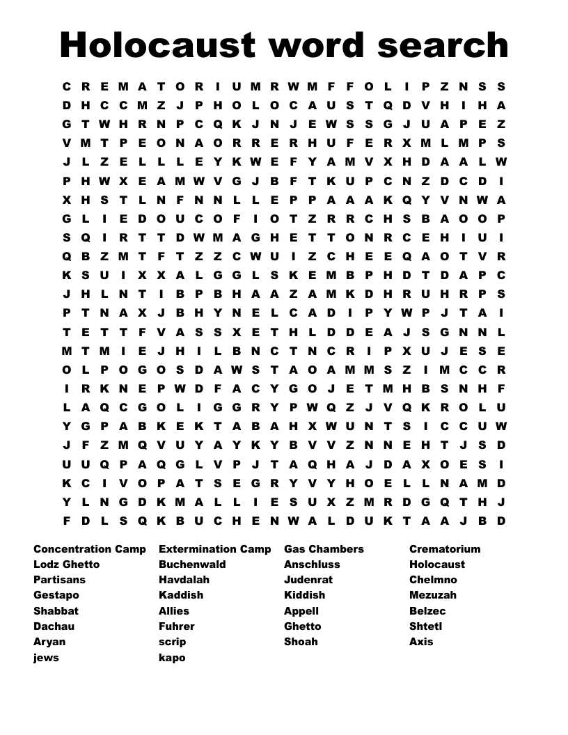 Holocaust word search