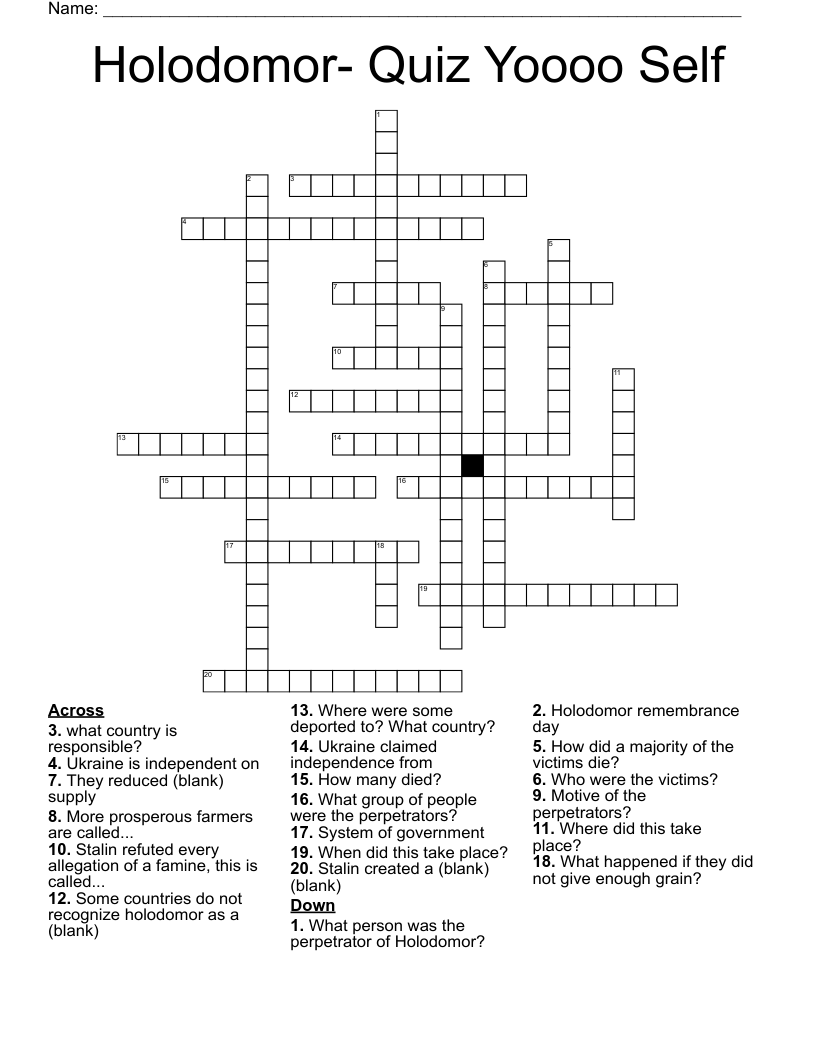 Holodomor- Quiz Yoooo Self  Crossword