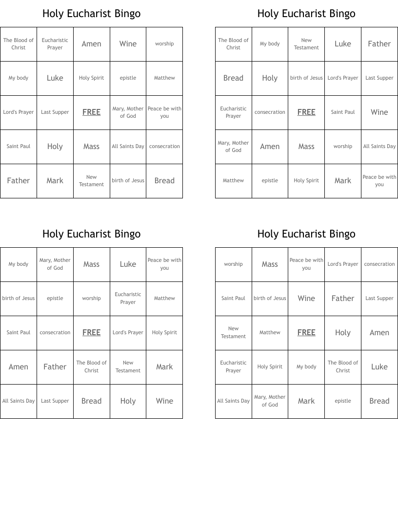 Holy Eucharist Bingo