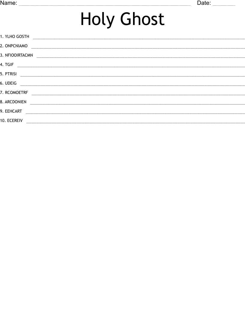 Holy Ghost Word Scramble