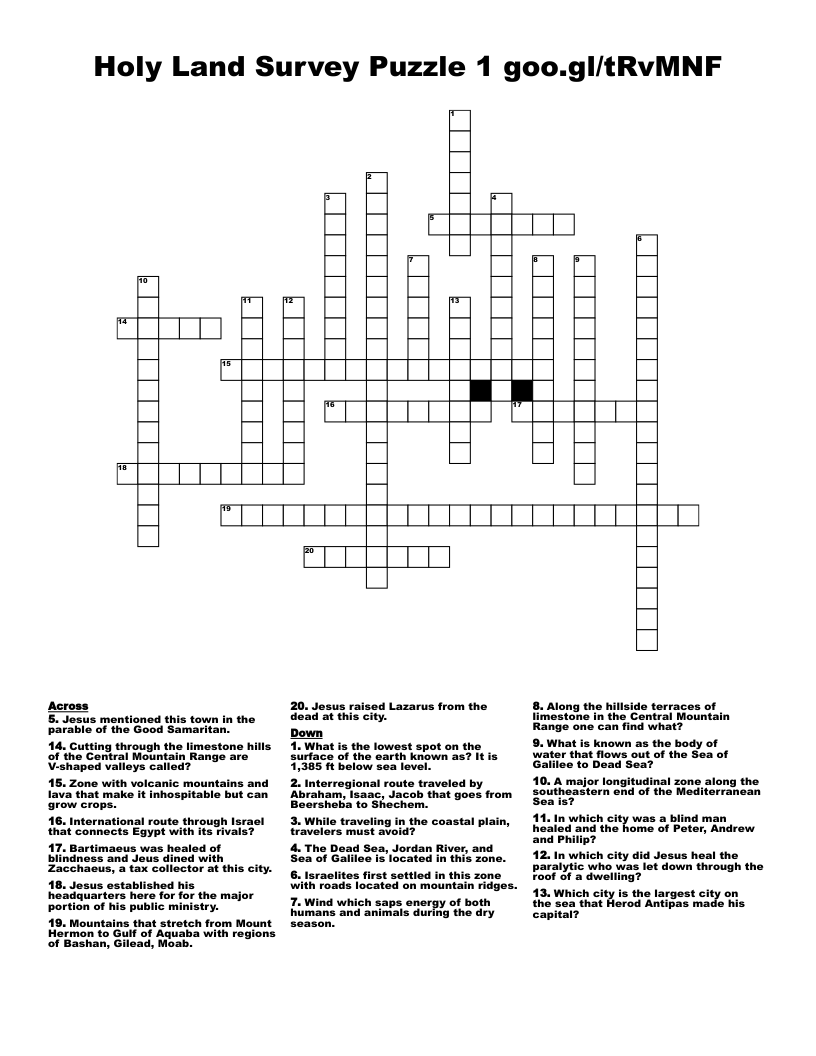 Holy Land Survey Puzzle 1   goo.gl/tRvMNF Crossword