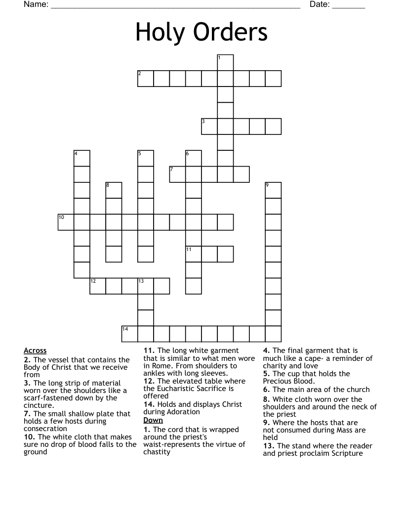Holy Orders Crossword