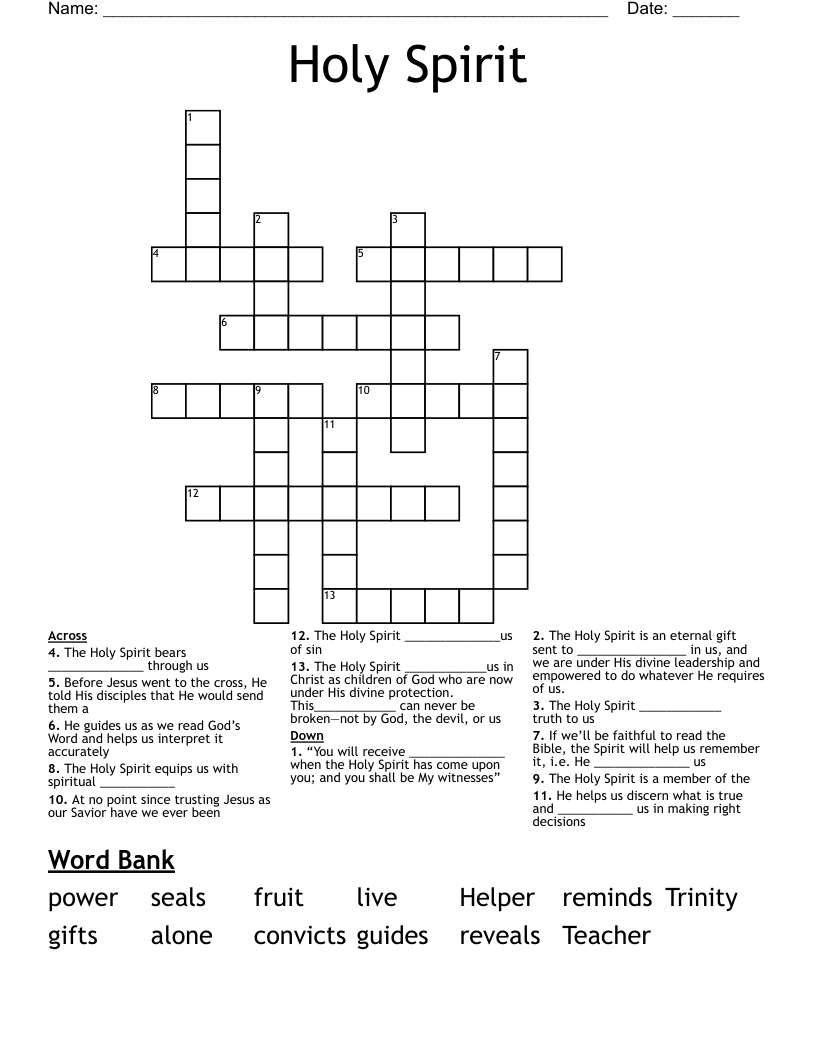 Holy Spirit Crossword