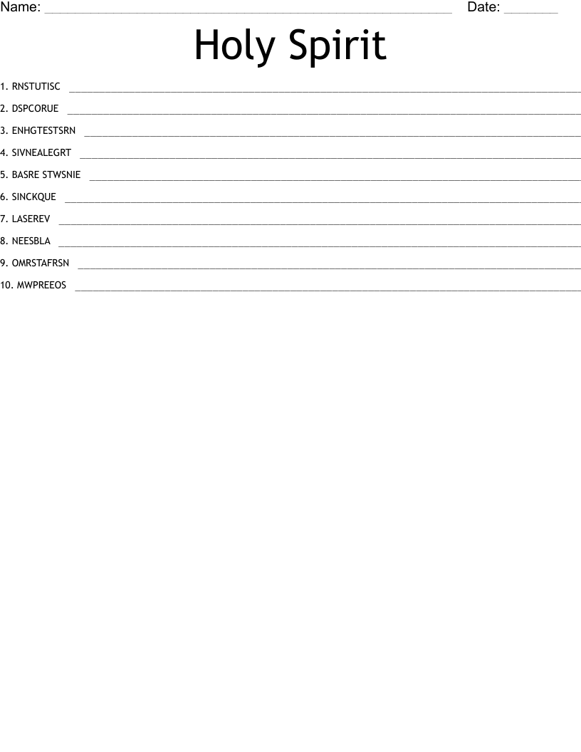 Holy Spirit Word Scramble