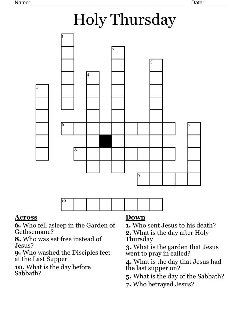 Holy Thursday Crossword