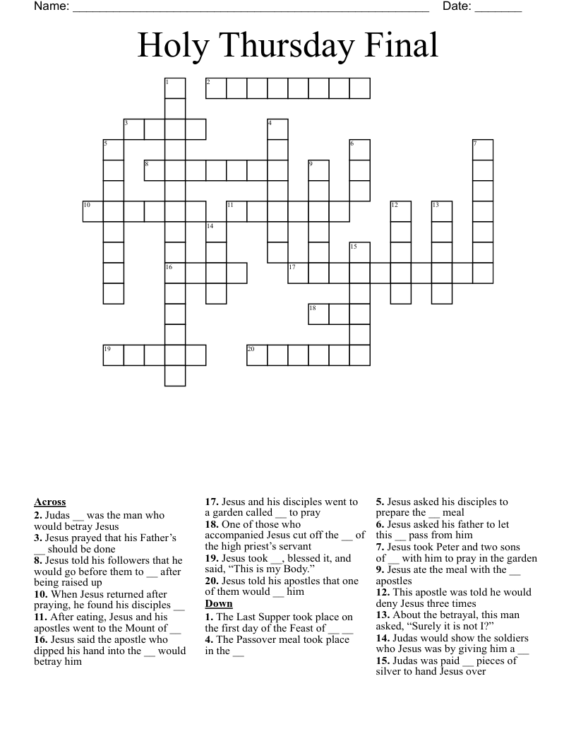 Holy Thursday Final Crossword