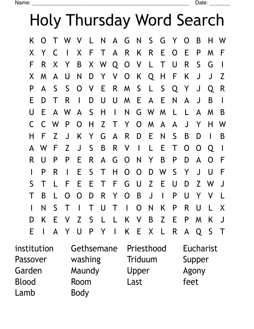 Holy Thursday Word Search