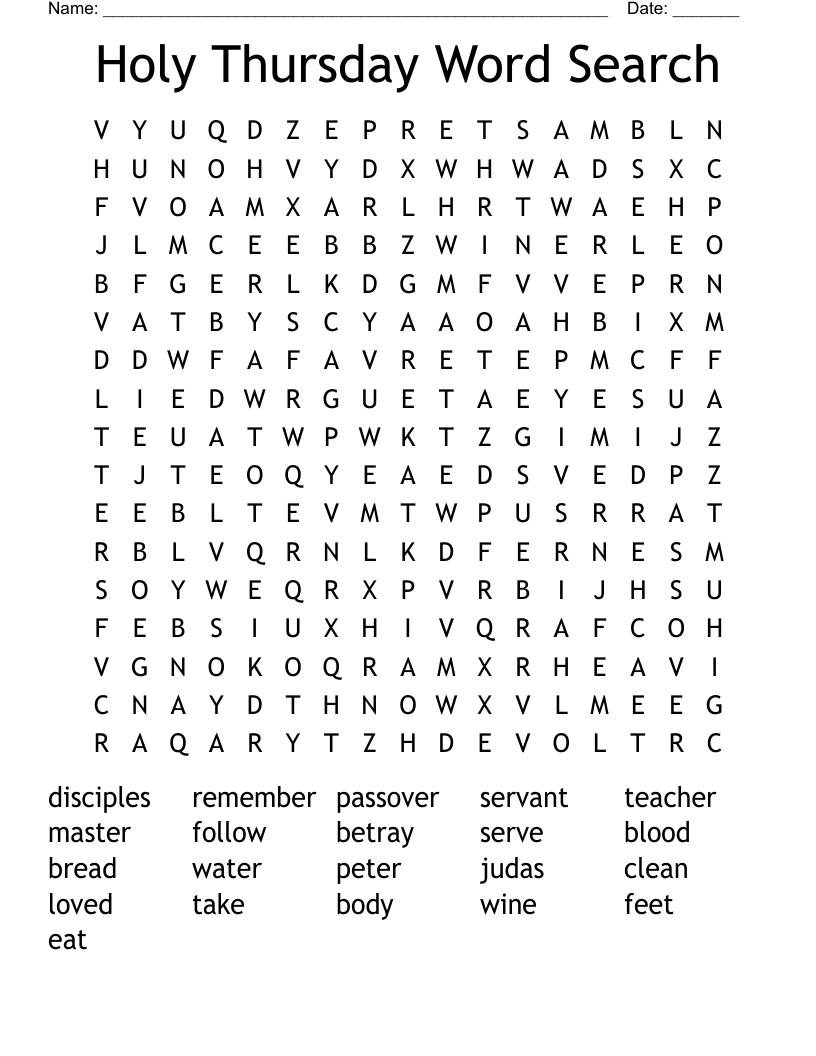 Holy Thursday Word Search