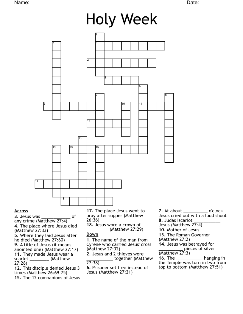 Holy Week Crossword