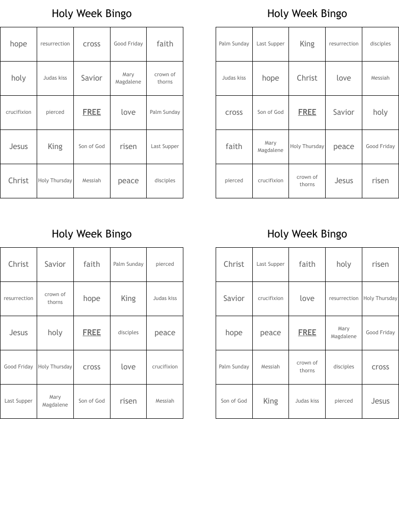 Holy Week Bingo 