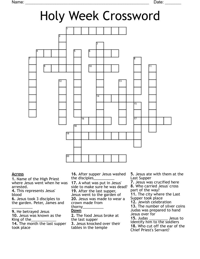 Holy Week Crossword