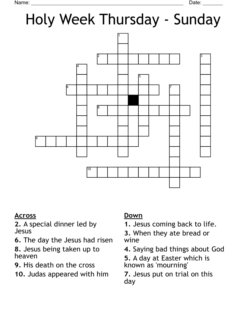 Holy Week Thursday - Sunday Crossword