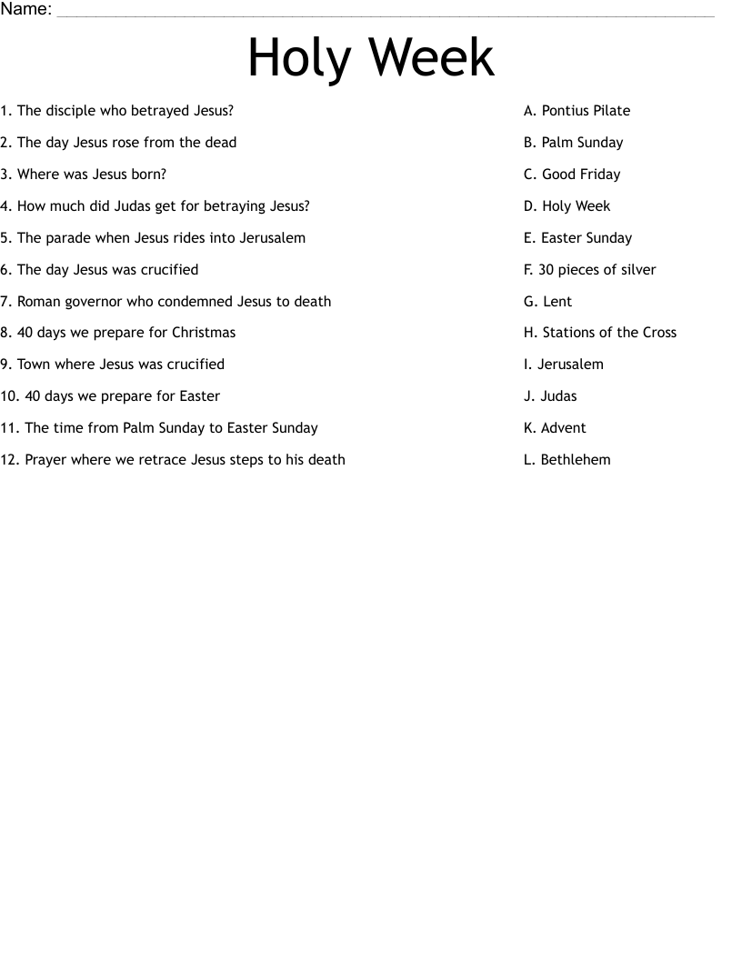 Holy Week  Worksheet