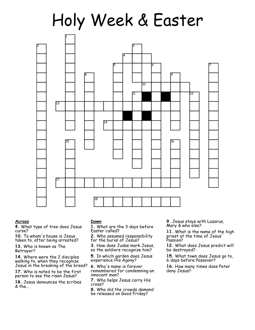 Holy Week & Easter Crossword