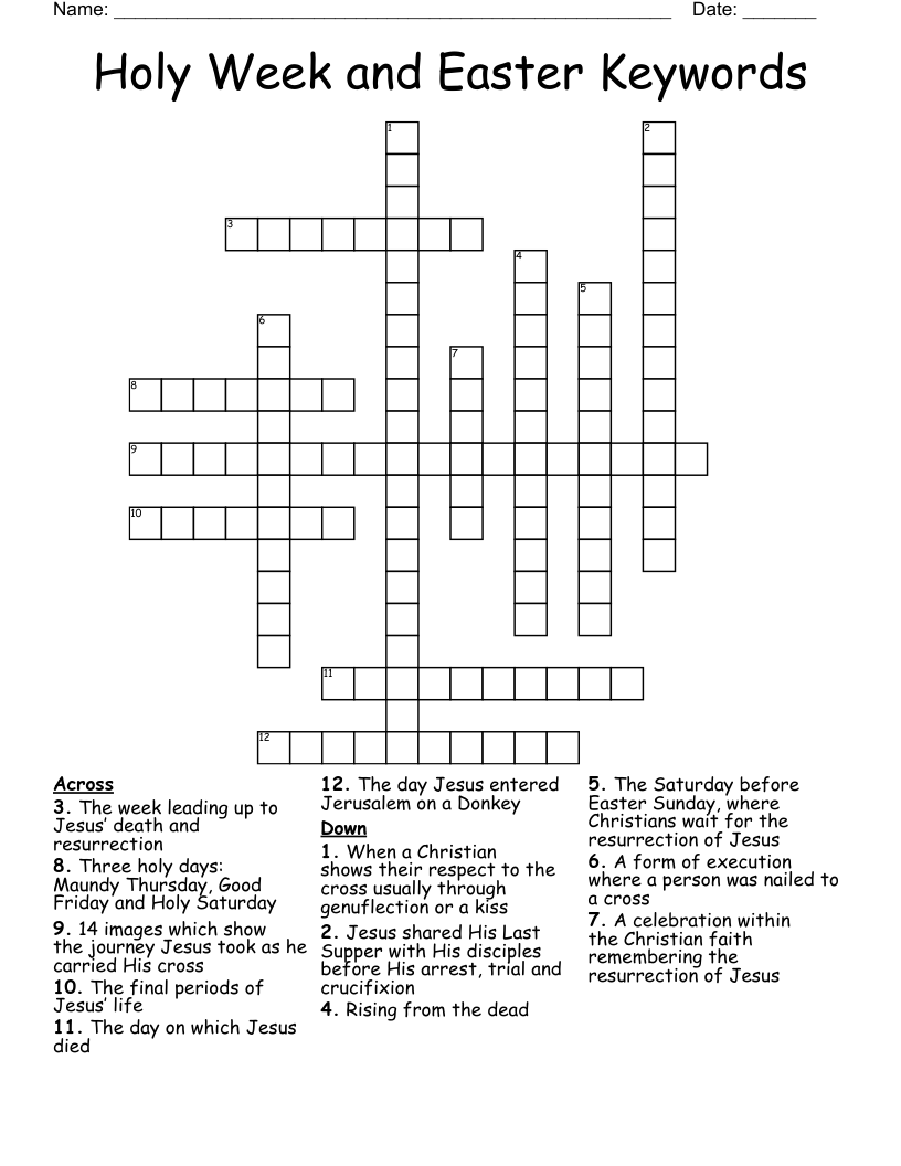 Holy Week and Easter Keywords Crossword