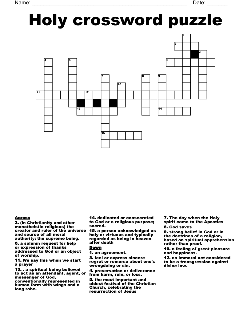 Holy crossword puzzle 