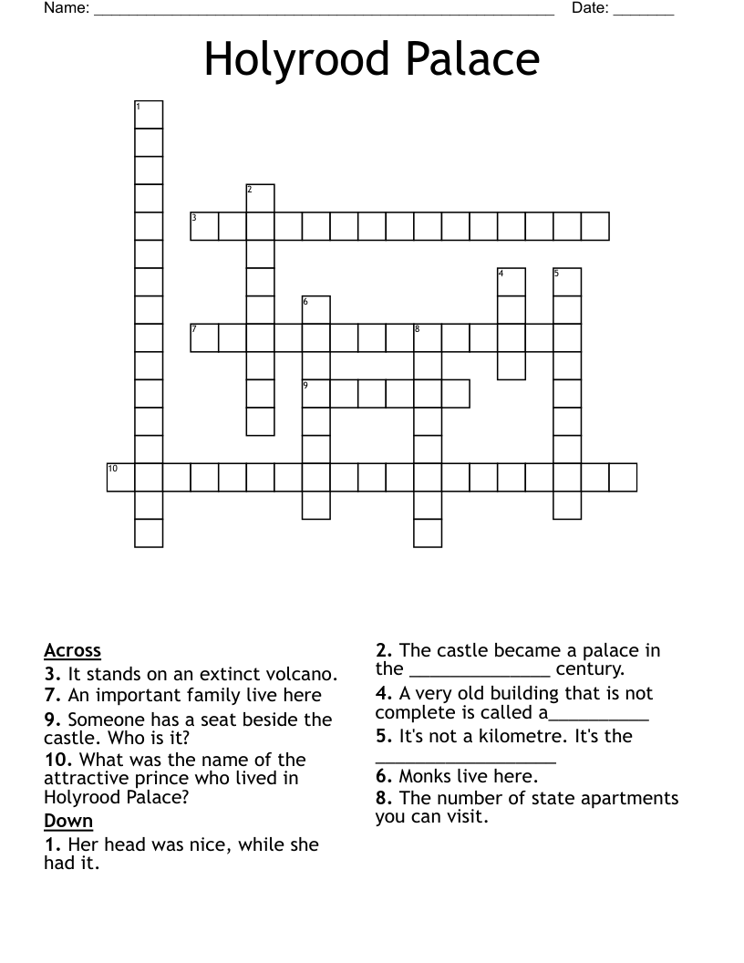 Holyrood Palace Crossword