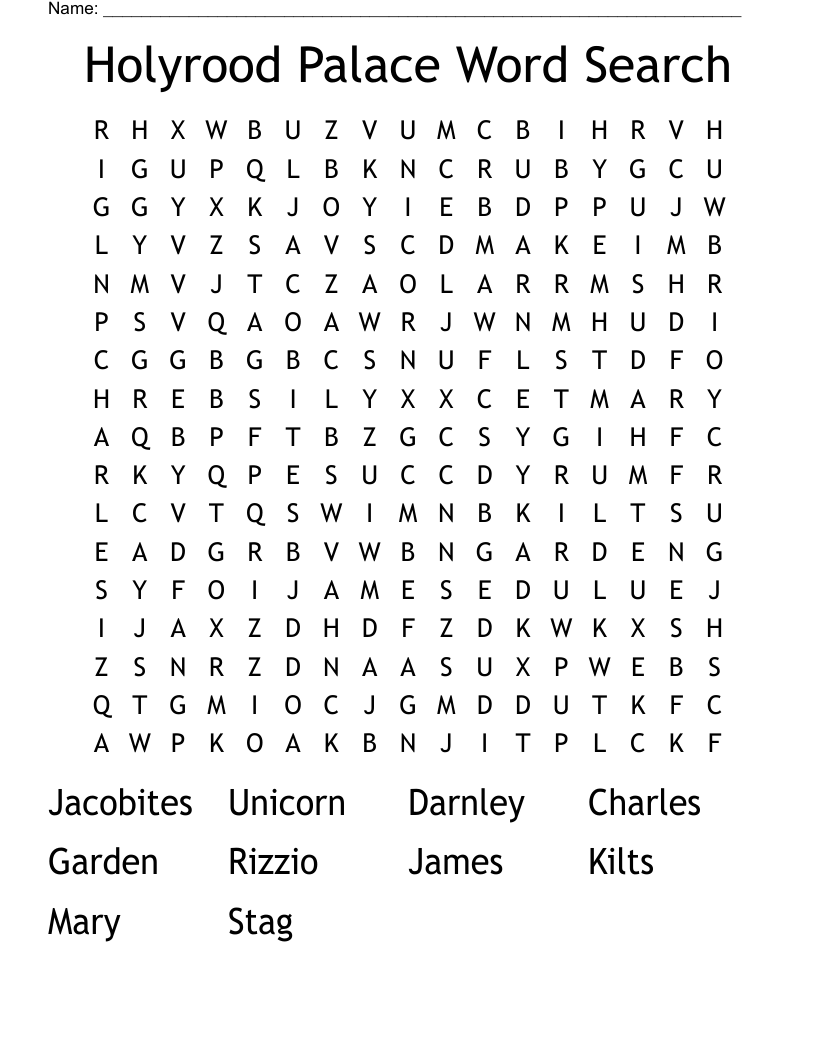Holyrood Palace Word Search