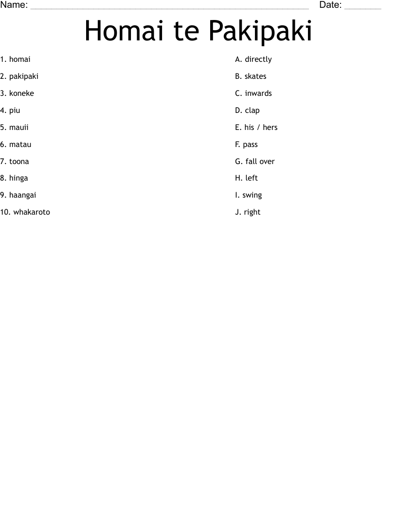 Homai te Pakipaki Worksheet