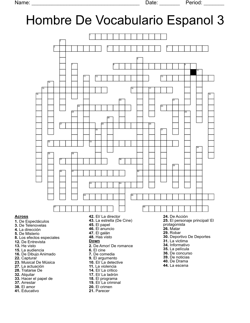 Hombre De Vocabulario Espanol 3 Crossword