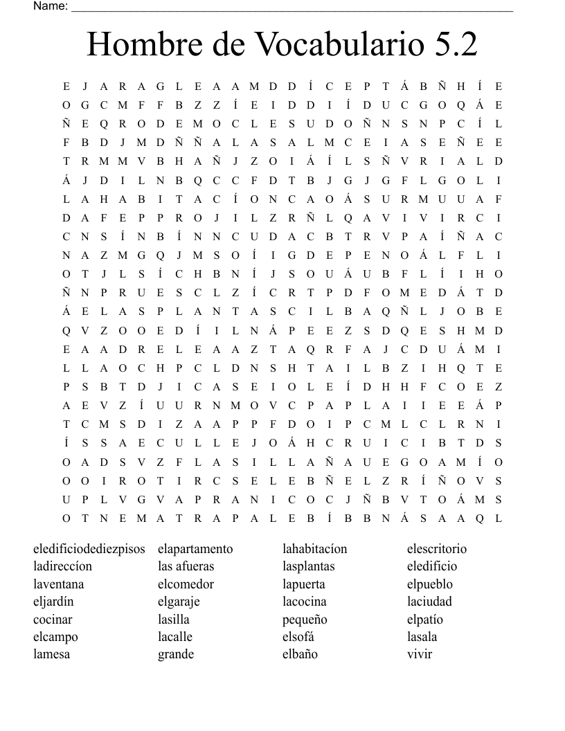 Hombre de Vocabulario 5.2 Word Search