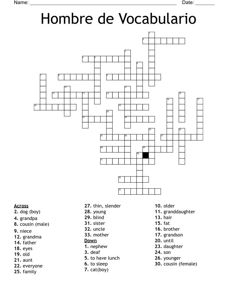 Hombre de Vocabulario Crossword