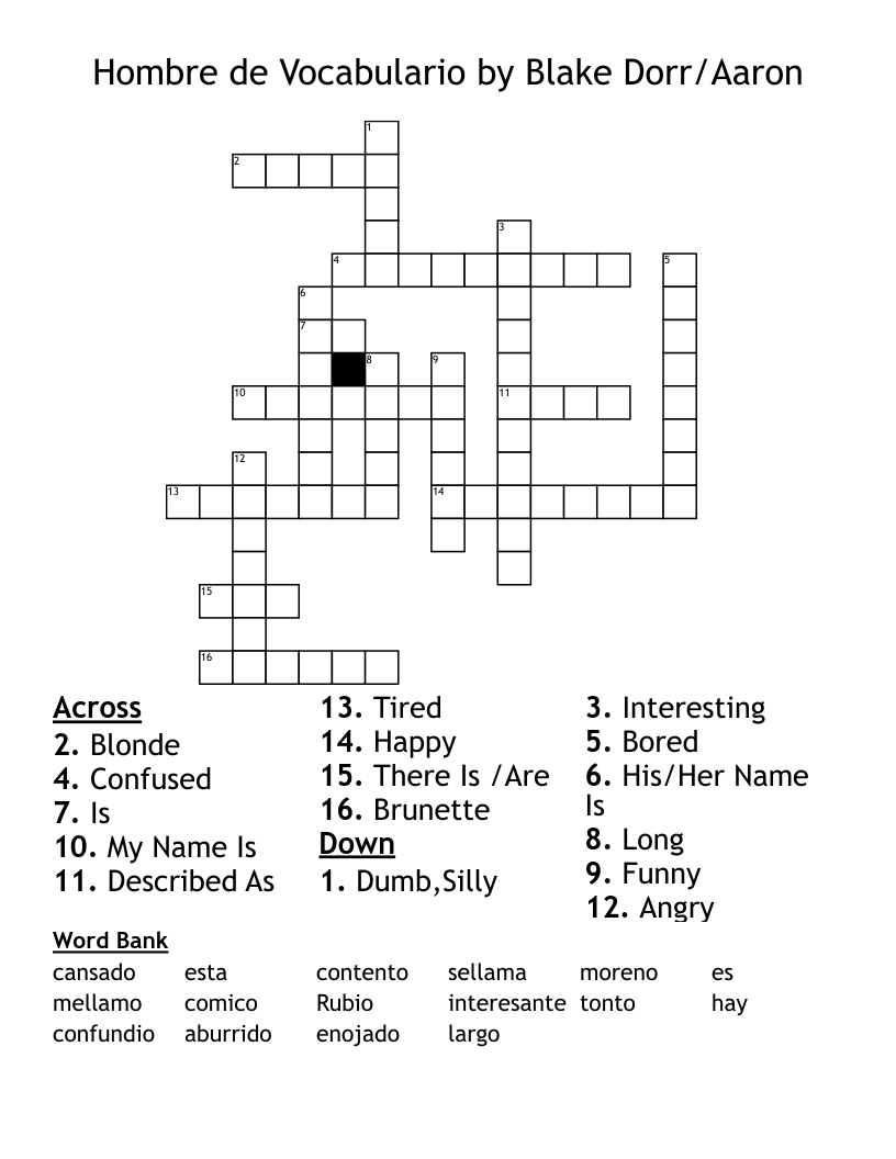 Hombre de Vocabulario by Blake Dorr/Aaron Crossword