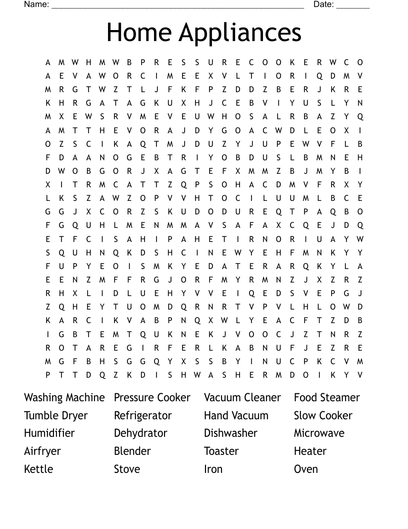 Home Appliances Word Search