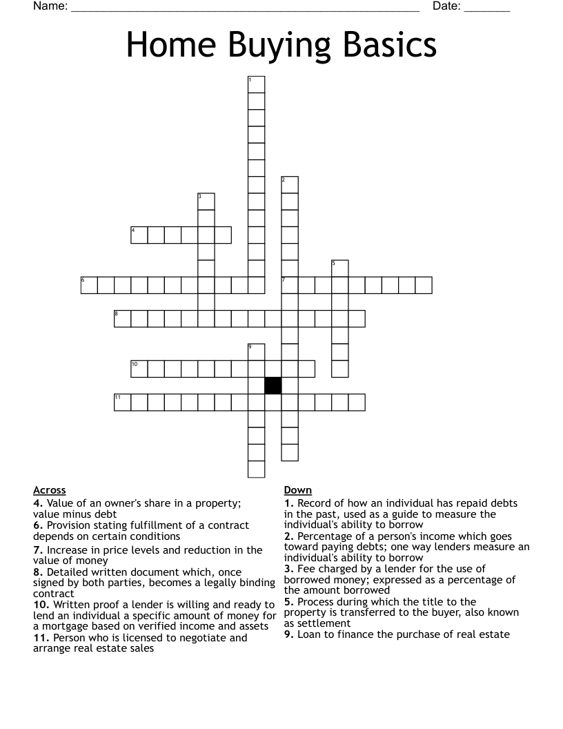 Home Buying Basics Crossword
