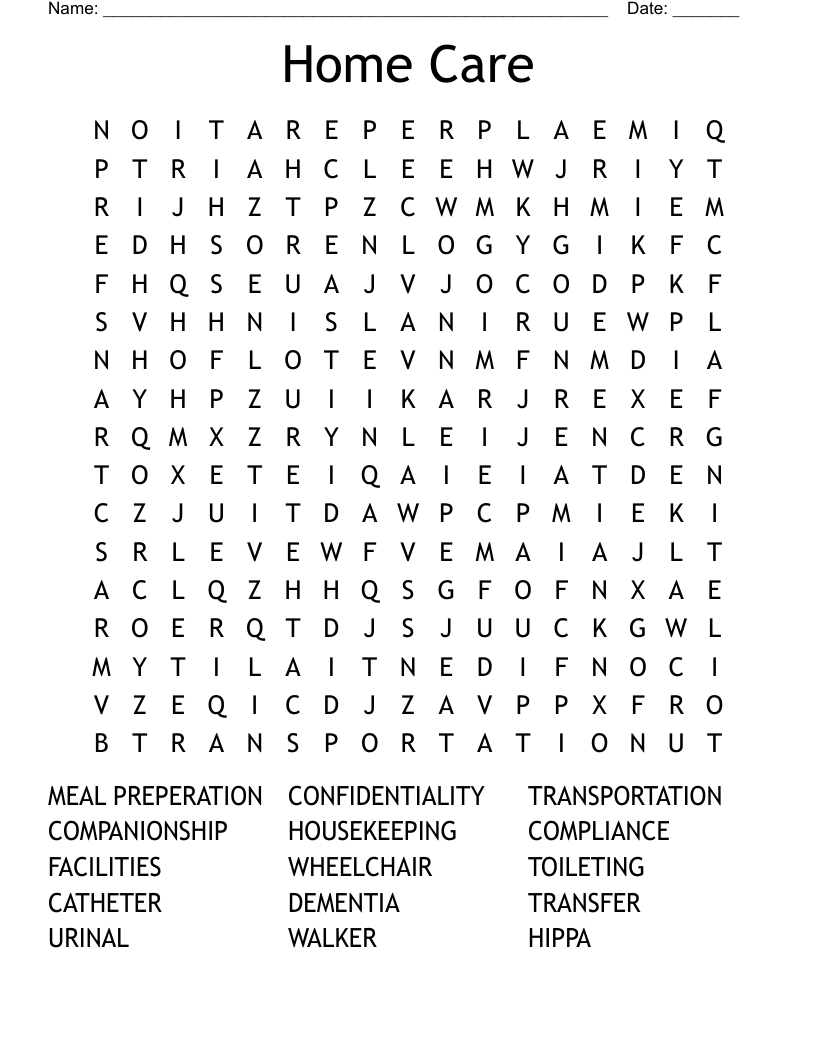 Home Care Word Search
