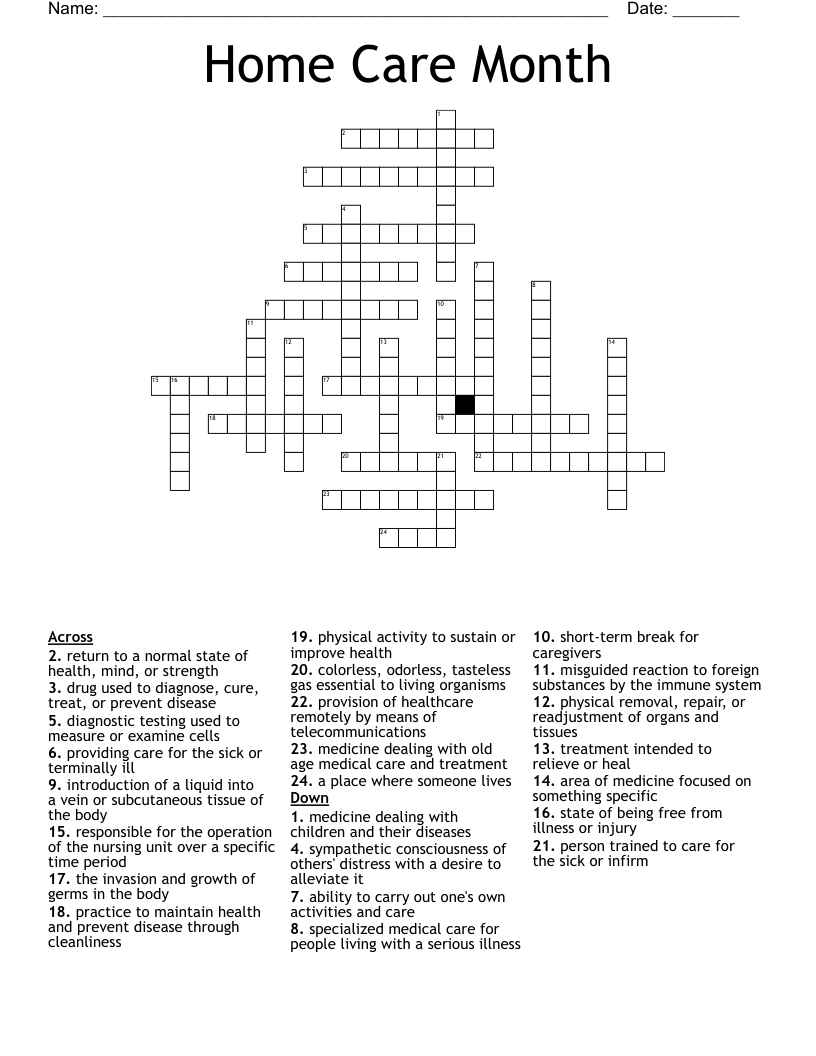 Home Care Month Crossword
