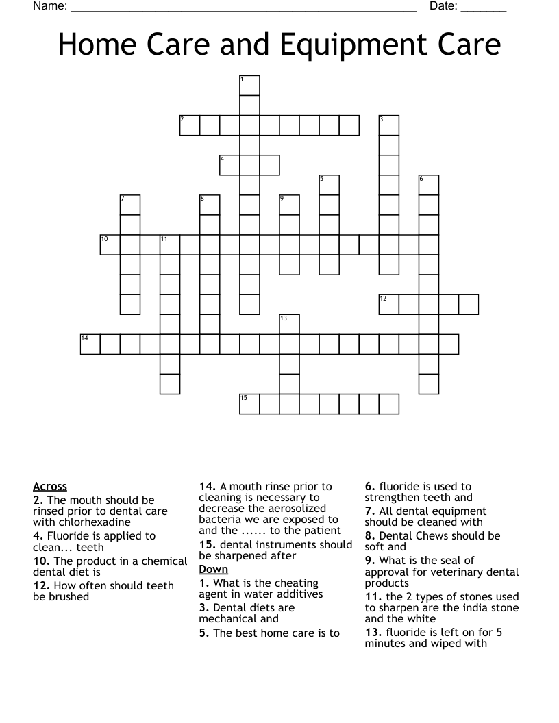 Home Care and Equipment Care Crossword