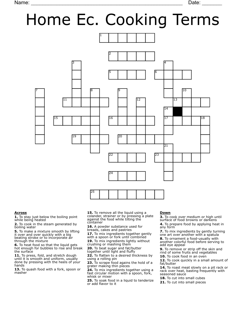Home Ec. Cooking Terms Crossword
