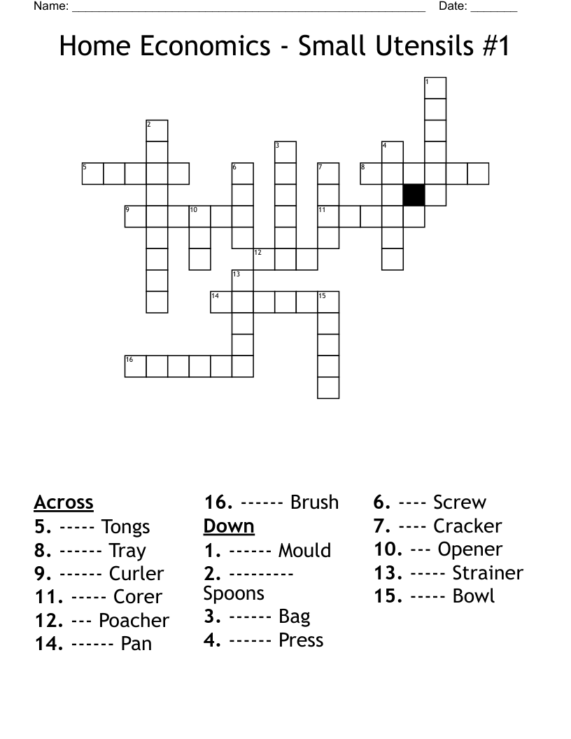 Home Economics - Small Utensils #1 Crossword