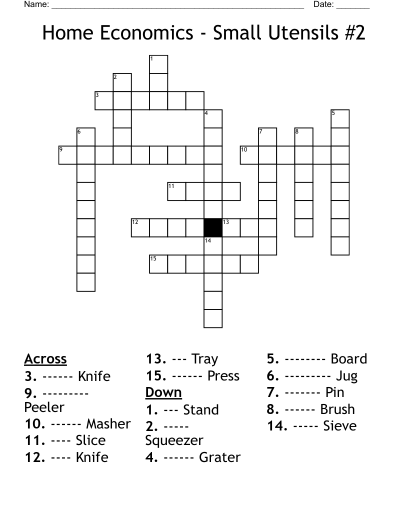 Home Economics - Small Utensils #2 Crossword