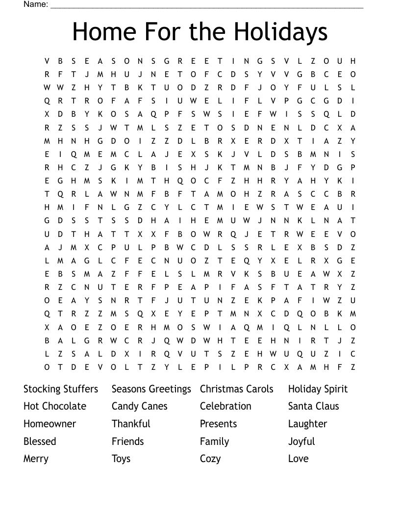Home For the Holidays Word Search