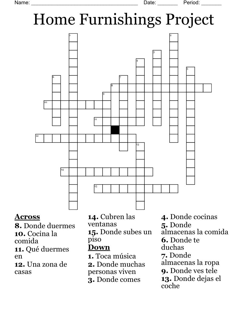 Home Furnishings Project Crossword