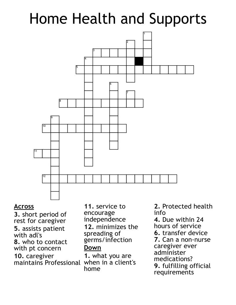 Home Health and Supports Crossword