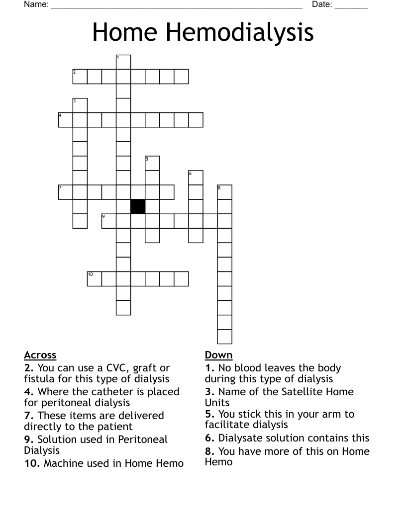 Home Hemodialysis Crossword