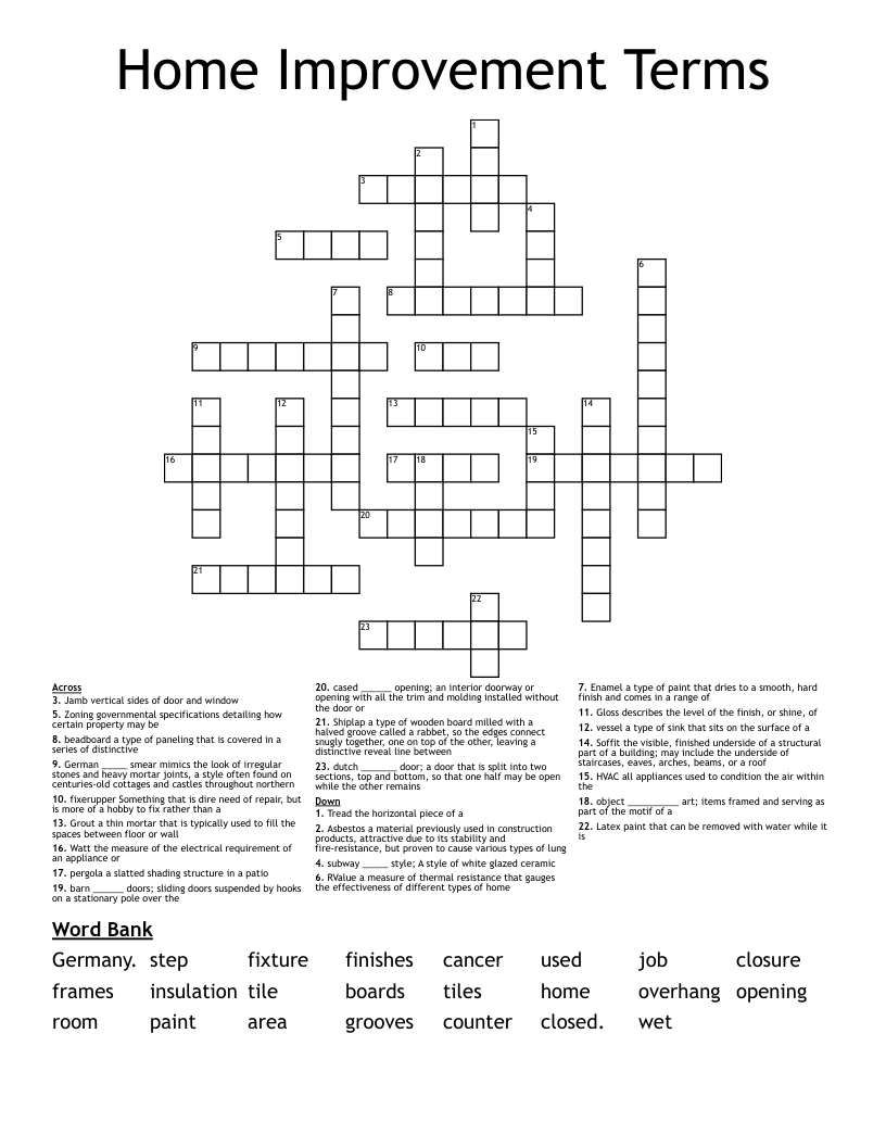 Home Improvement Terms Crossword
