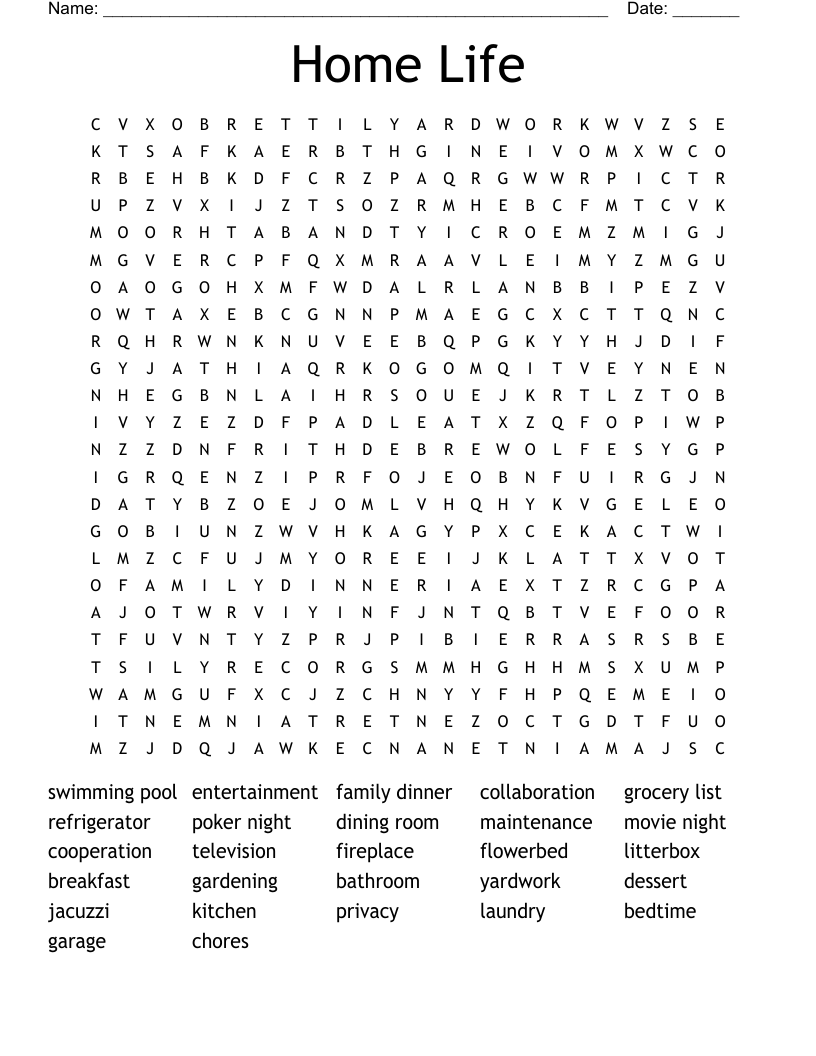 Home Life Word Search