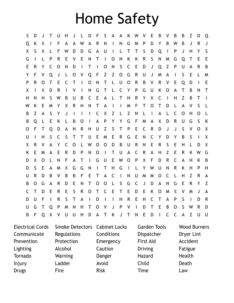 Home Safety Word Search