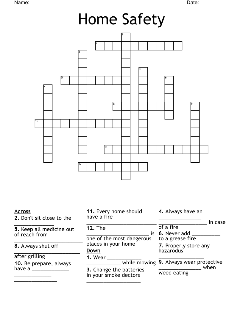 Home Safety Crossword